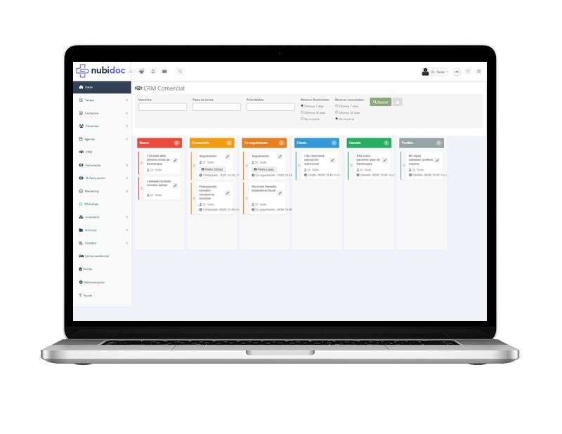 Nubidoc: CRM para clínicas: seguimiento de pacientes y oportunidades